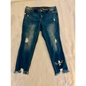 inc skinny leg tummy control istressed embellished jeans 16W